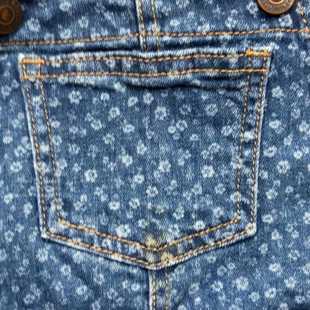 Old Navy Toddler Girls Blue Floral Denim Bib Overalls Size 3T Medium Wash Cotton